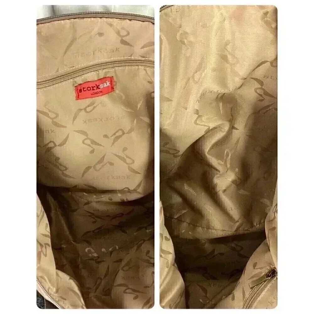 Storksak Noa Leather Diaper Bag Gray Crossbody Strap Double Handles Changing Pad